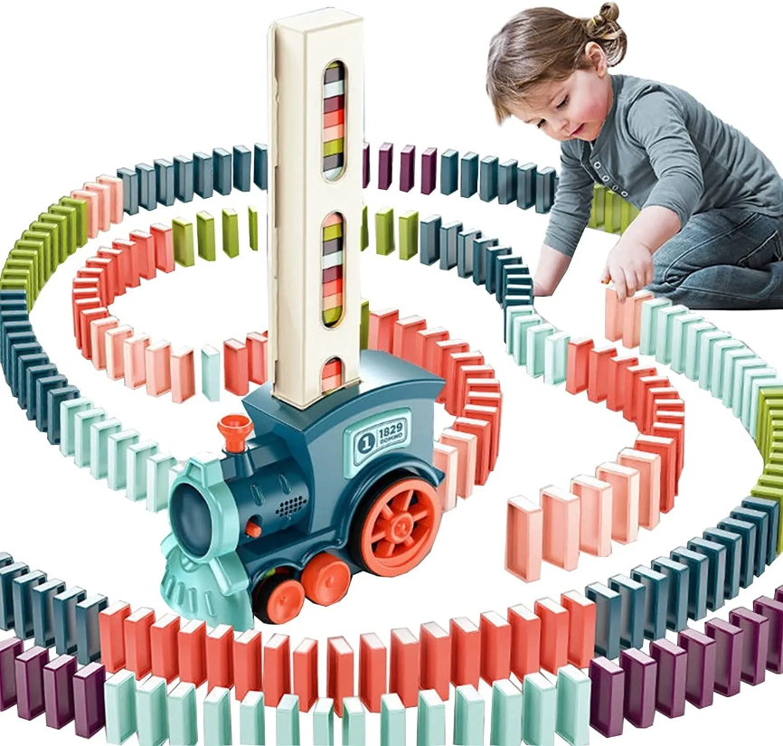 DOMINO TRAIN WITH LIGHT, SOUND, STACKING & DIRECTION ASSORTED COLOURS