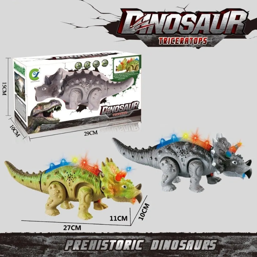 Walking Dinosaur Triceratops Light Up Toy with Sounds
