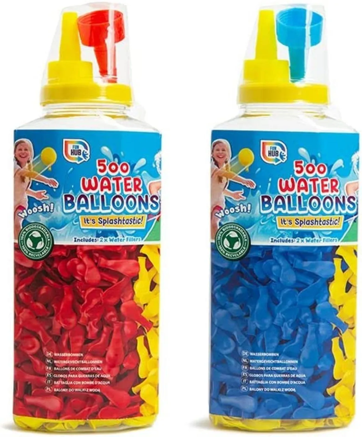 500 Water Balloons +2 Water Fillers- 2 Colours Asstd