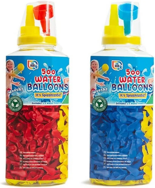 500 Water Balloons +2 Water Fillers- 2 Colours Asstd