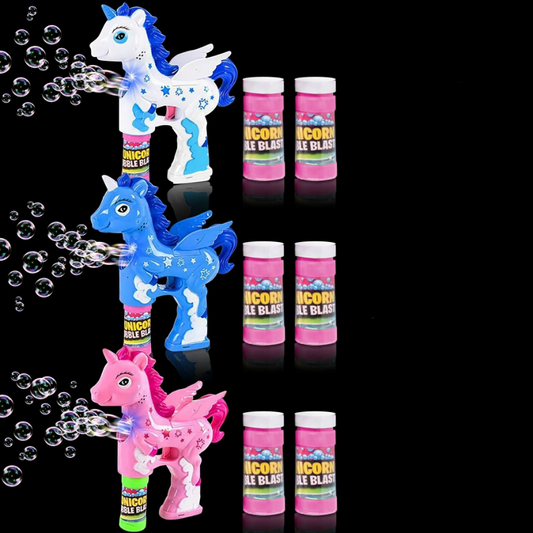 Unicorn Bubble Gun Light Up And Music Assorted Colours (Blue, White, Pink)