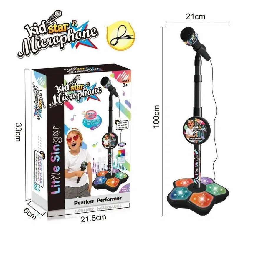 KidStar Light Up Microphone & Mic Stand Peerless Performer- Black