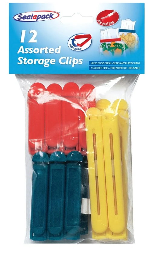 12 PACK BAG CLIP S/12 ASST COLOURS