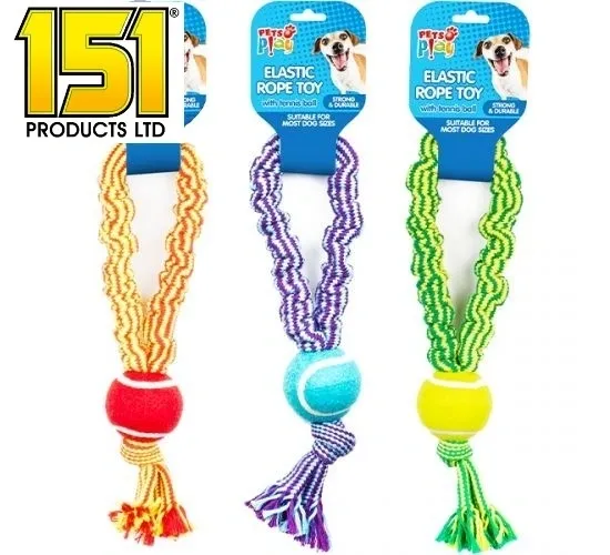 15 PACK ELASTIC ROPE TOY WITH TENNIS BALL - 3 ASSORTED