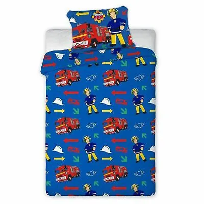 Fireman Sam Single Duvet Cover Set Blue Children Bedding Repeat Pattern 5907750555420