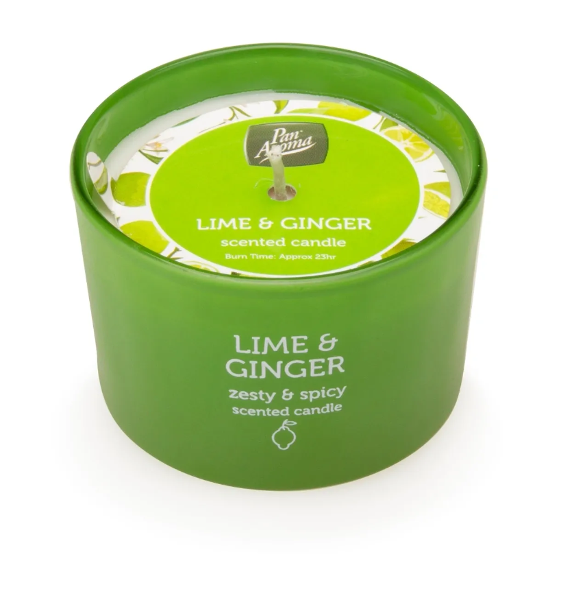 12 PACK 85G COLOURED JAR CANDLE - LIME & GINGER