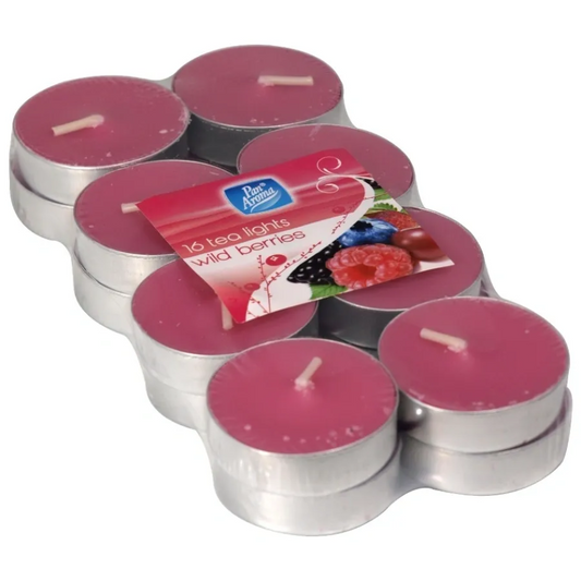 12 PACK 16 PACK COLOUR TEA-LIGHTS - WILD BERRIES