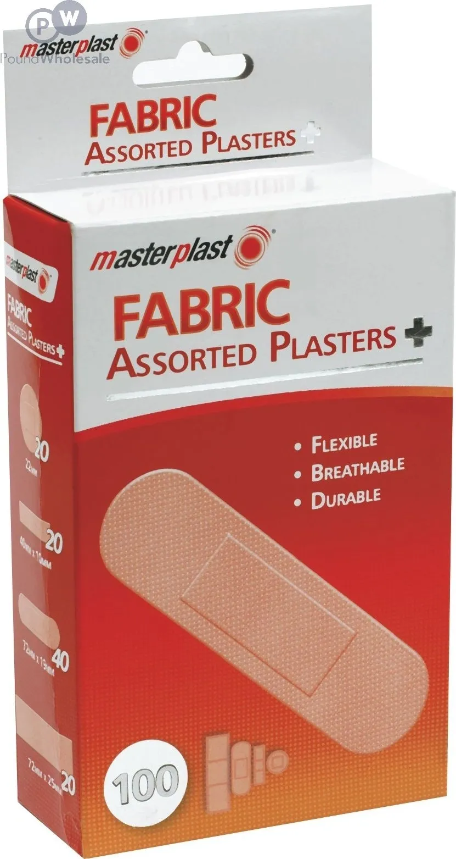 12 PACK ASST FABRIC PLASTERS 100pk