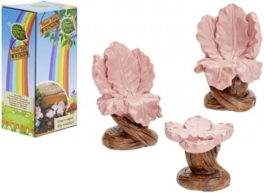 12 Pcs SECRET FAIRY FLOWER TABLE AND CHAIRS IN COLOUR BOX