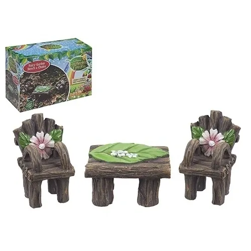 SECRET FAIRY GARDEN BENCH AND CHAIRS RESIN IN COLOUR BOX