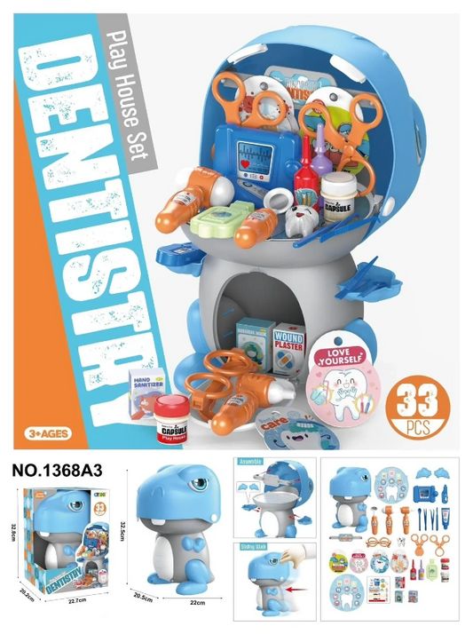 Dinosaur Dentist 2 In 1 Playset 33pcs Light Blue