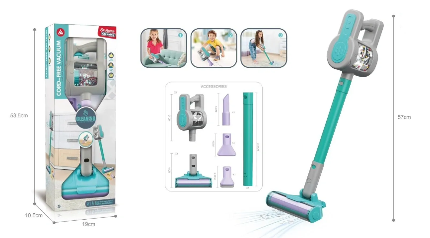 Pretend Play Cordless Vacuum Cleaner with Accessories 57cm