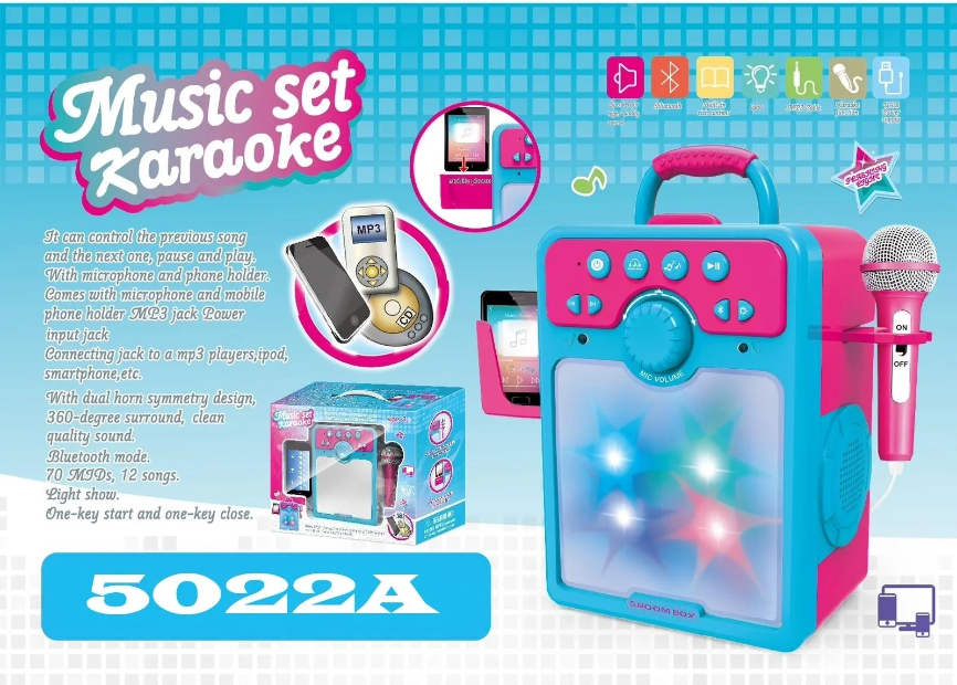 Karaoke Machine Square Boom Box Music Set - Blue