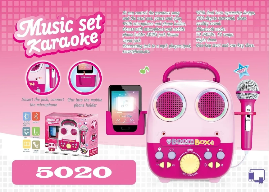 Karaoke Machine Boom Box Music Set - Pink