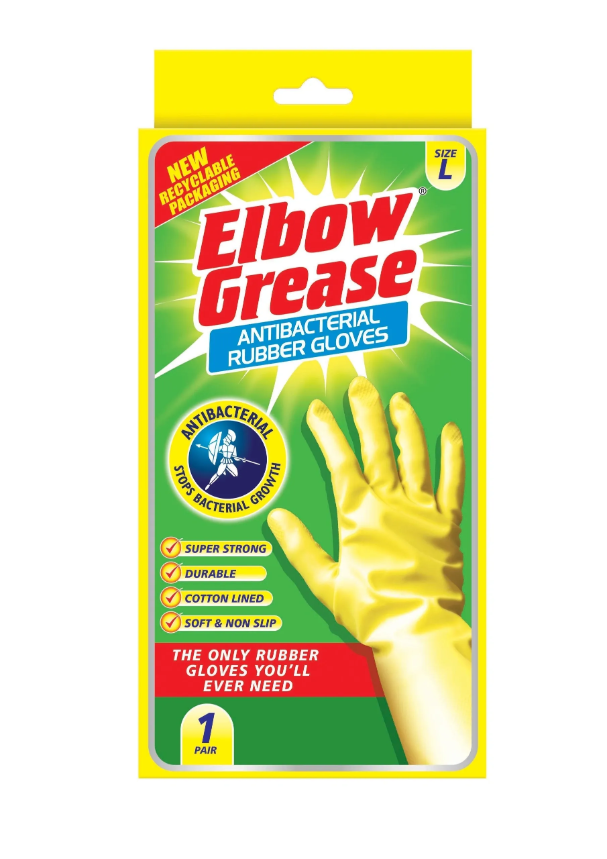 x12 ELBOW GREASE ANTI BAC RUBBER GLOVES LARGE 1PK