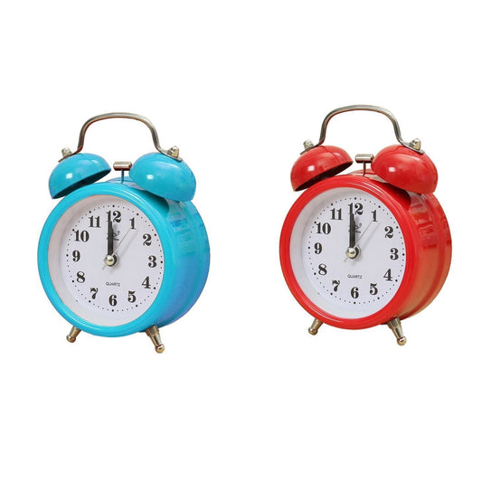 Round Bedroom Alarm Clock With Bell Retro Design Assorted Colours