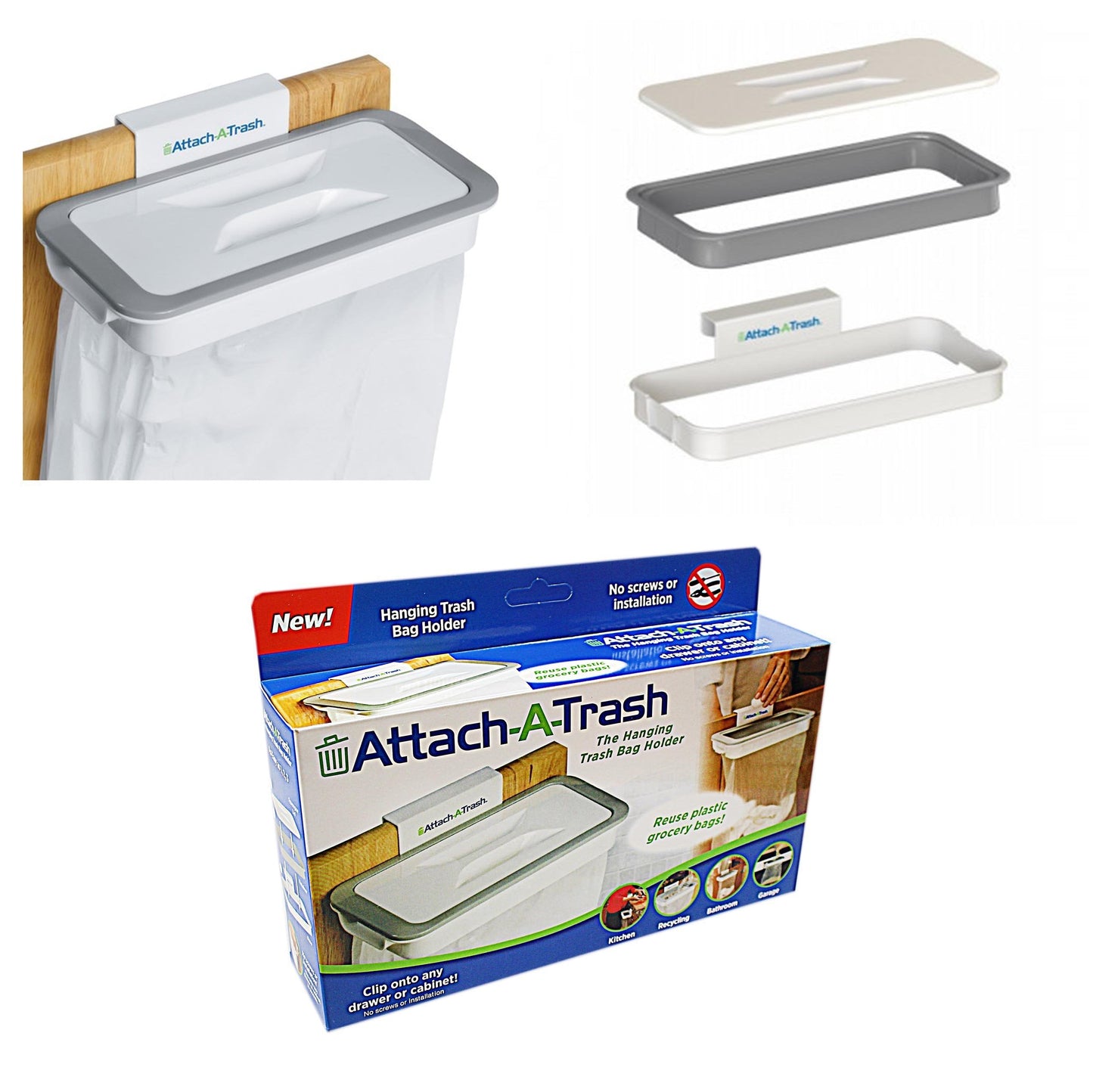 Attach A Trash Bag Kitchen Food Bin Bag Holder Hanger 24 x 11.5 x 3 cm 4984 A