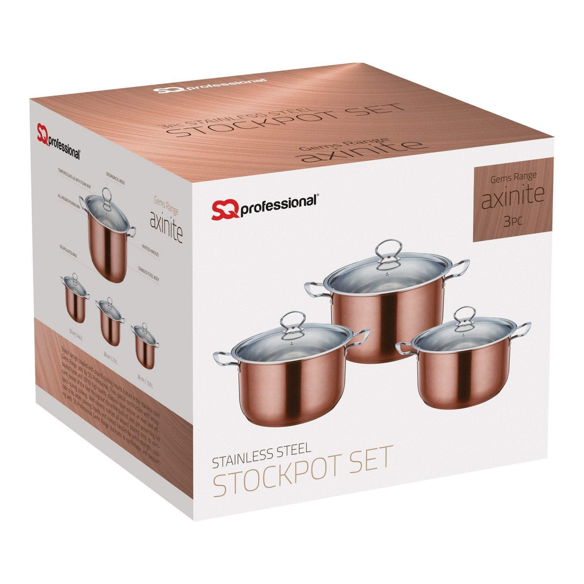 Sq Professional Stainless Steel Gems Range A x inite 3 Pieces Stock Pot