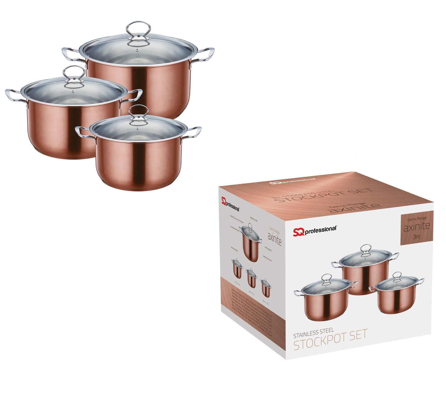 SQ Professional Stainless Steel Gems Range Axinite 3 Pcs Stock Pot P96835