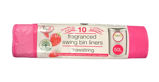 Strawberry And Cream Fragranced Drawstring Pedal Bin Bag Liners With Drawstring 50L Roll Of 10