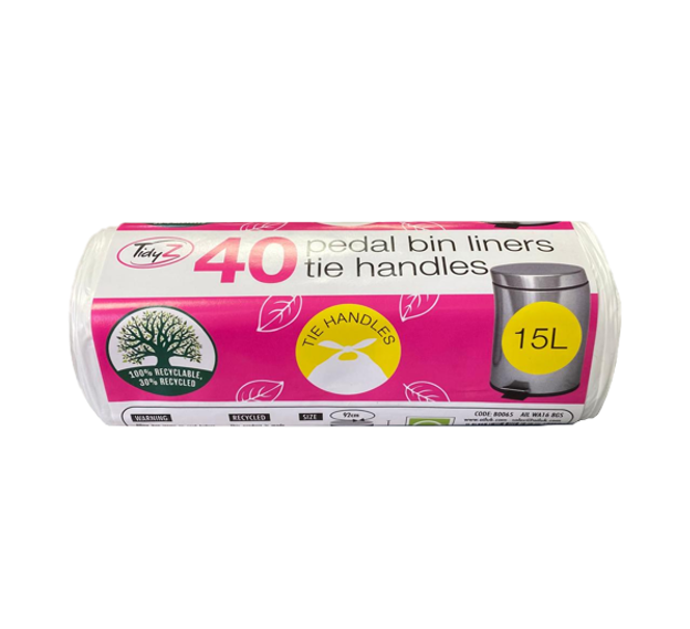 Pedal Bin Liners with Tie Handles 15L 92 x 60 cm Roll of 40 B0065