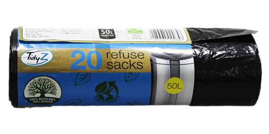 Refuse Sacks Bin Bags 50L 120 x 79cm Roll of 20 B0234