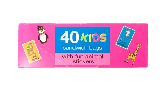 Kids Lunch Sandwich Food Bags with Fun Animal Stickers 22 x 22 cm Pack of 40 B0666