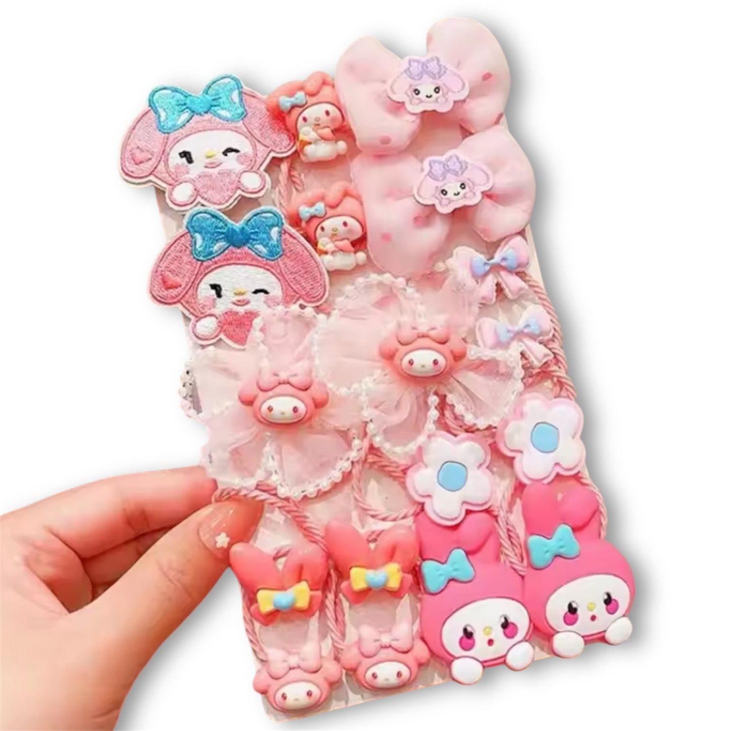 My Melody Hair Bobbles, Clips, Ties & Accessories Set Pack of 18 - Sanrio Kuromi Hello Kitty Cinnamoroll Style