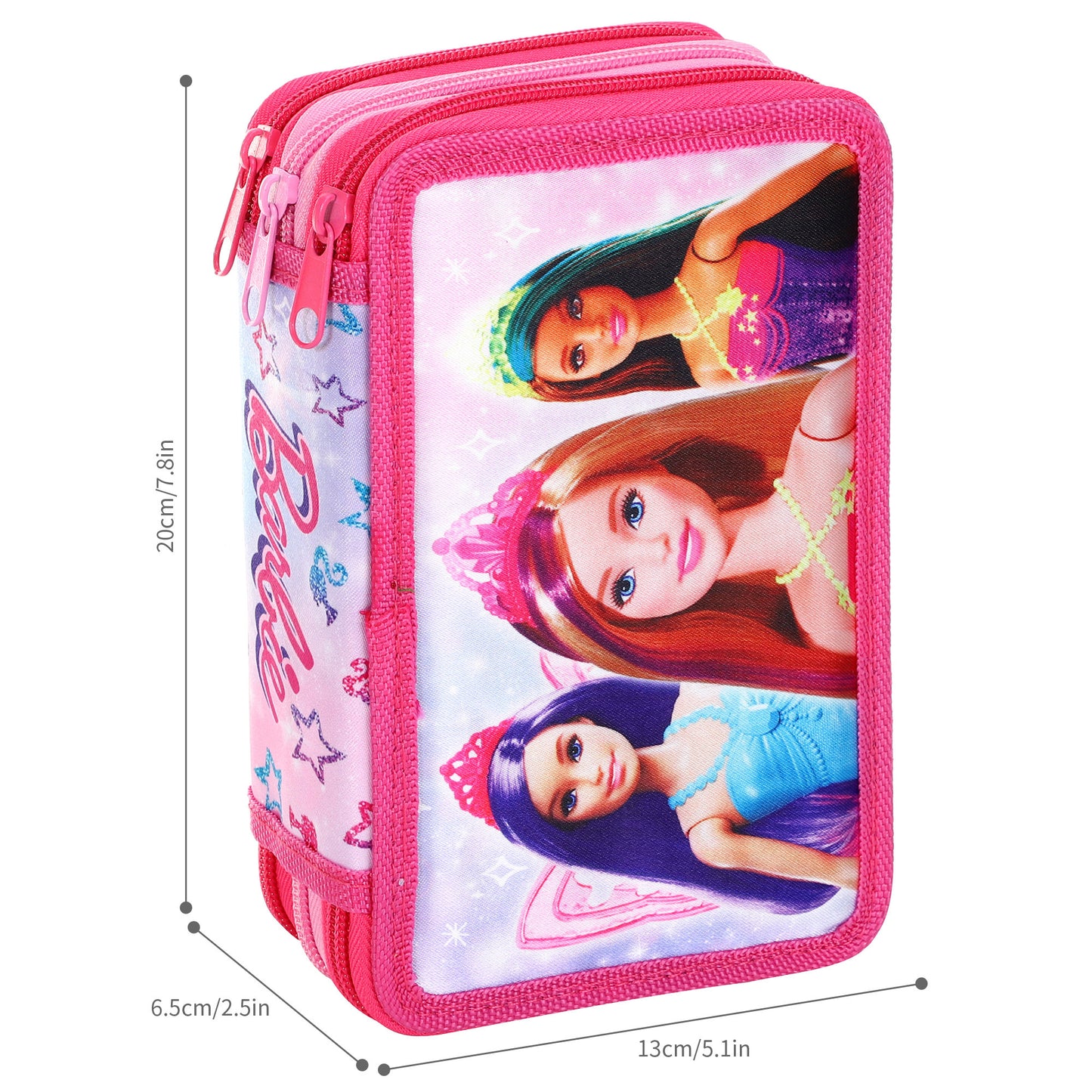 Barbie Style Jumbo Pencil Case & Stationery Set with 3 Zip Divider