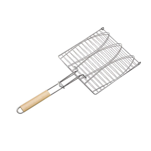 Metal Meat Fish Roasting BBQ Basket Grill with Wooden Handle 38 x 38 cm 4532 / 9998 A