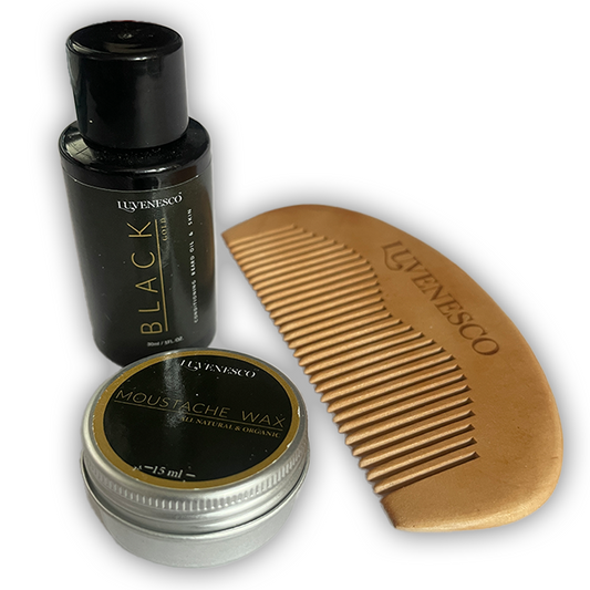 Mens Luxury Luvenesco Grooming Bundle Trio - Comb, Moustache Wax & Beard Oil