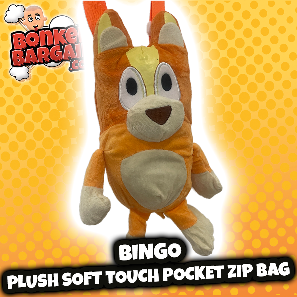 Bingo Plush Soft Touch Pocket Zip Bag with Strap