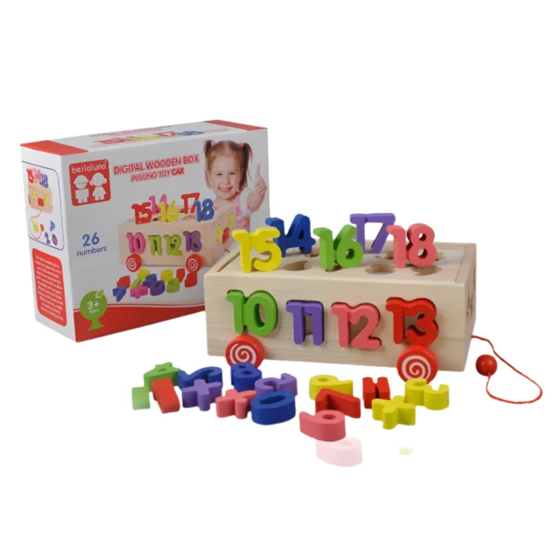 Educational Wooden Trailer Shape & Letter Cognitive Learning Alphabet Toy