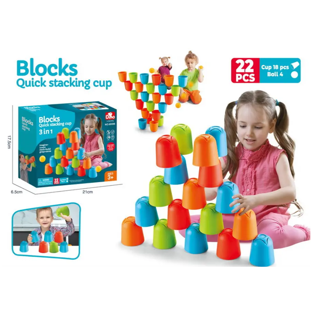 Cup & Ball Stacking 3 in 1 Playset - 22 Pieces