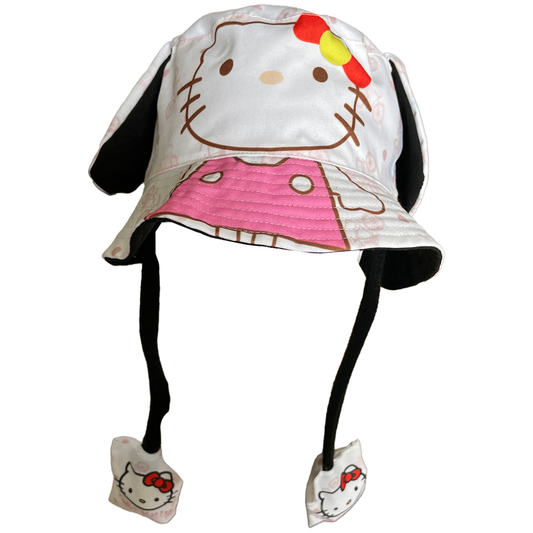 Hello Kitty Style Moving Ears Pump Sun Hat Outdoor Summer Bucket Hat White