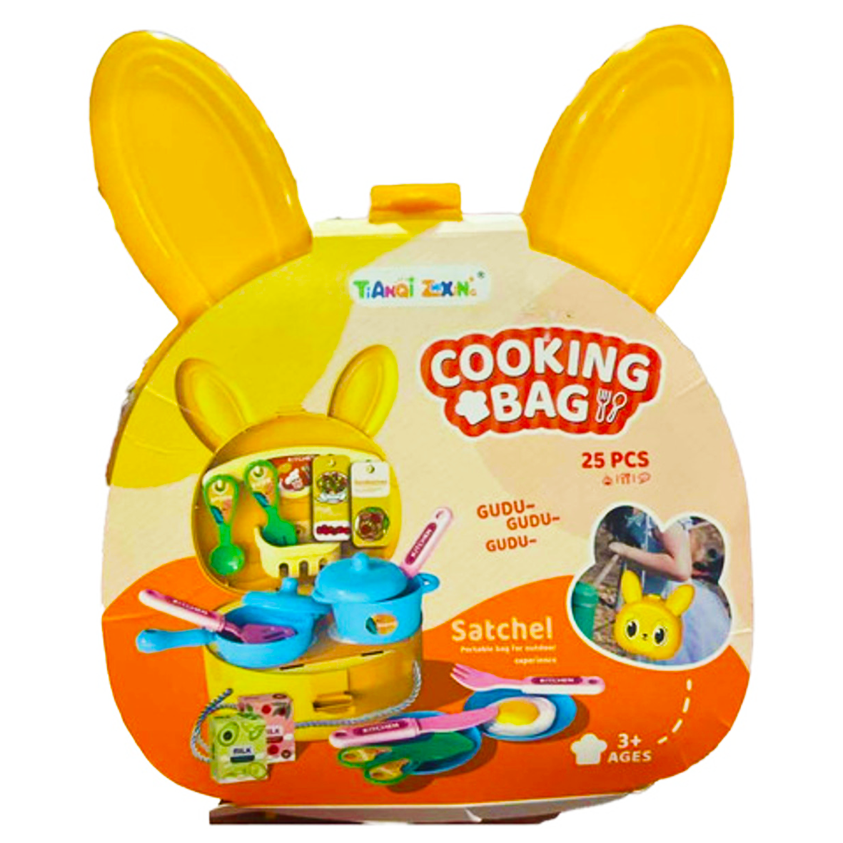 Bunny Rabbit Carry Case Travel Cooking Bag 25 Piece Kitchen Play Set with Shoulder Strap - Yellow - Easter Toys & Gift
