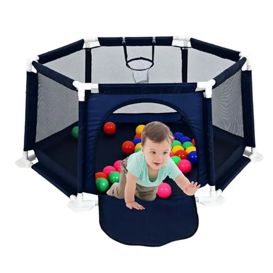 Baby Playpen, 6-Panel Portable Safety Play Yard with Breathable Mesh, Pull Ring, and Balls