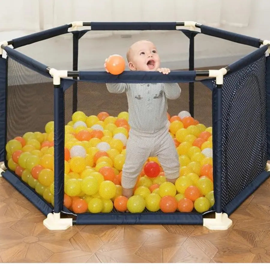 Baby Playpen, 6-Panel Portable Safety Play Yard with Breathable Mesh, Pull Ring, and Balls