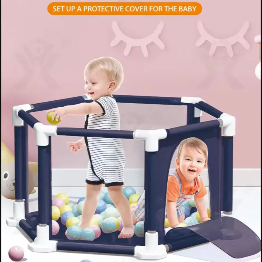 Baby Playpen, 6-Panel Portable Safety Play Yard with Breathable Mesh, Pull Ring, and Balls