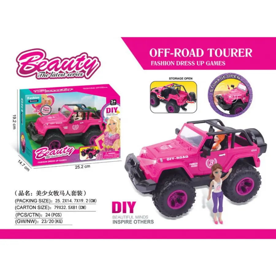 Girls Doll & Pink Buggy Jeep Style Playset