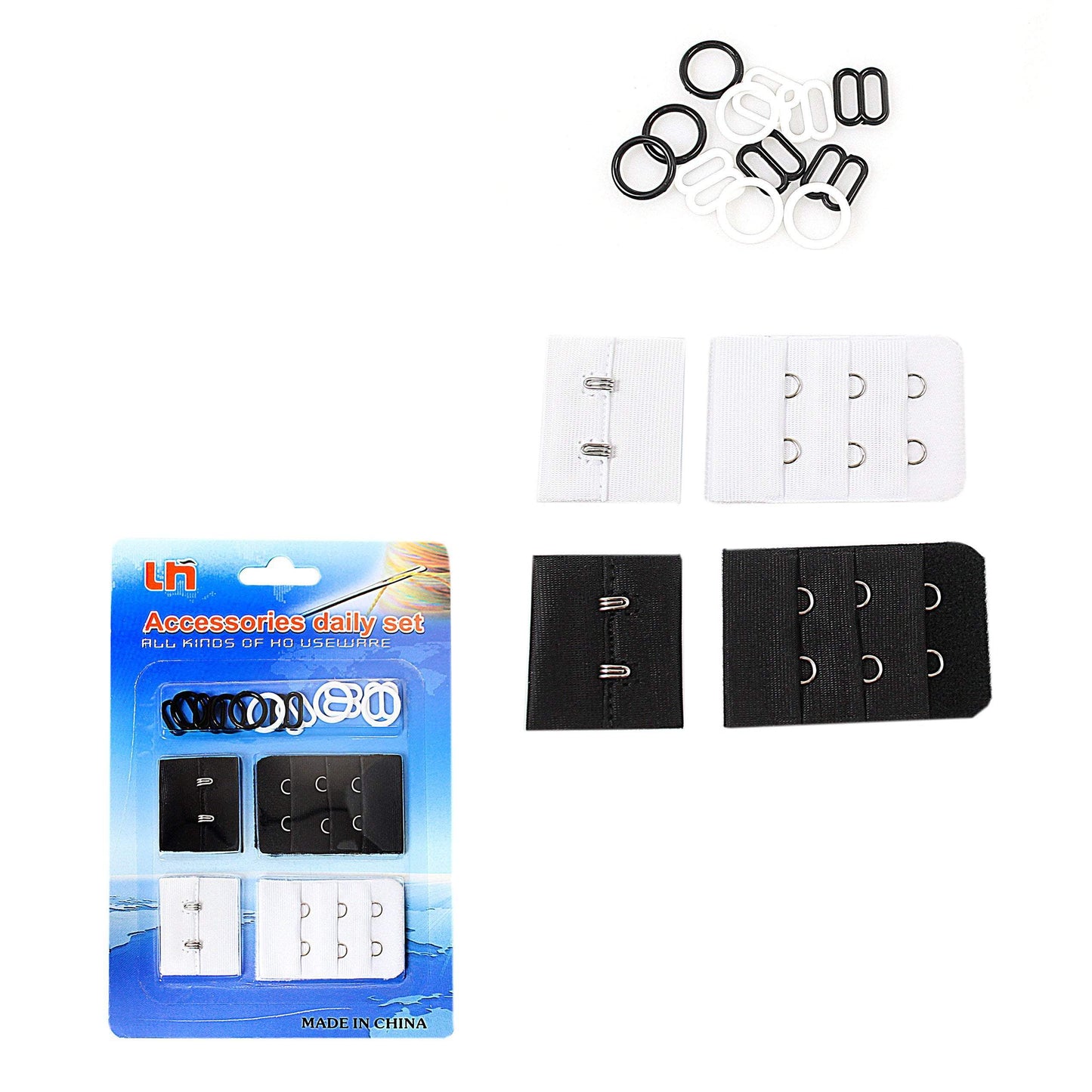 Assorted Elastic Bra Buckle Set Black and White 4808