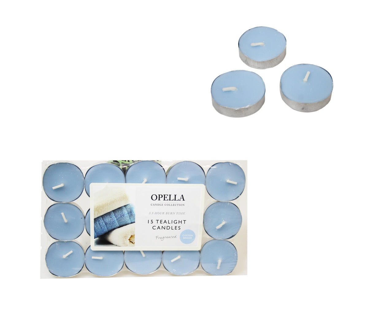 Opella Cotton Breeze Scented 15 Pack Tealight Candles - 3.5 Hour Burn Time