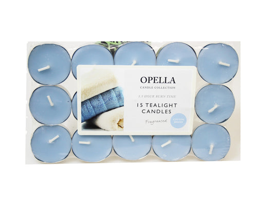 Opella Cotton Breeze Scented 15 Pack Tealight Candles - 3.5 Hour Burn Time