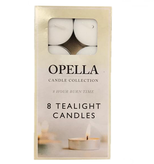 Opella White Tealight Candles Box of 8 CD003 / OW2