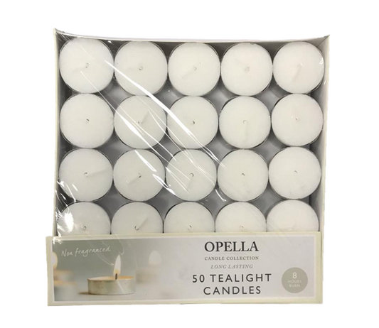 Opella Tealight Candles Non Fragranced Pack of 50 CD009 / OW4