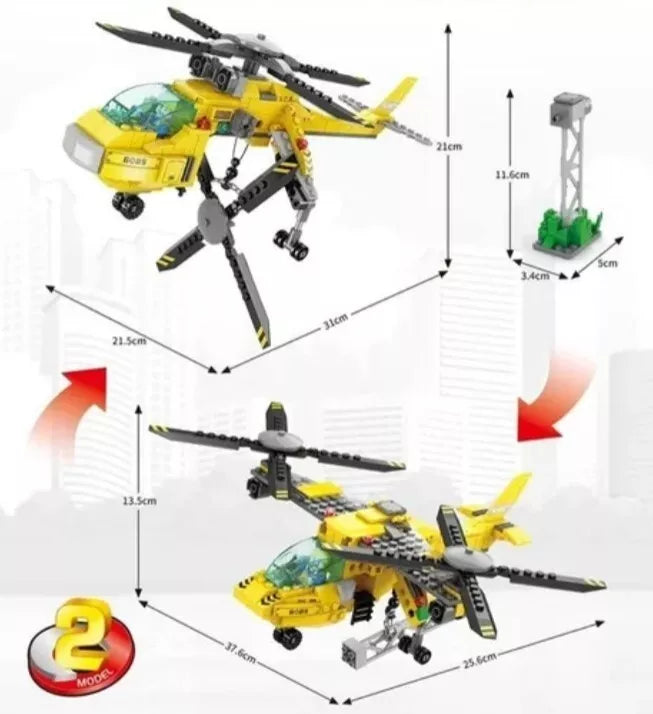 Lego Style Blocks Transforming Construction Helicopter 279pcs Blocks