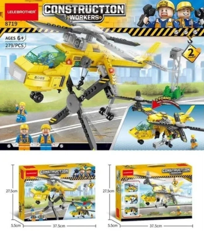 Lego Style Blocks Transforming Construction Helicopter 279pcs Blocks