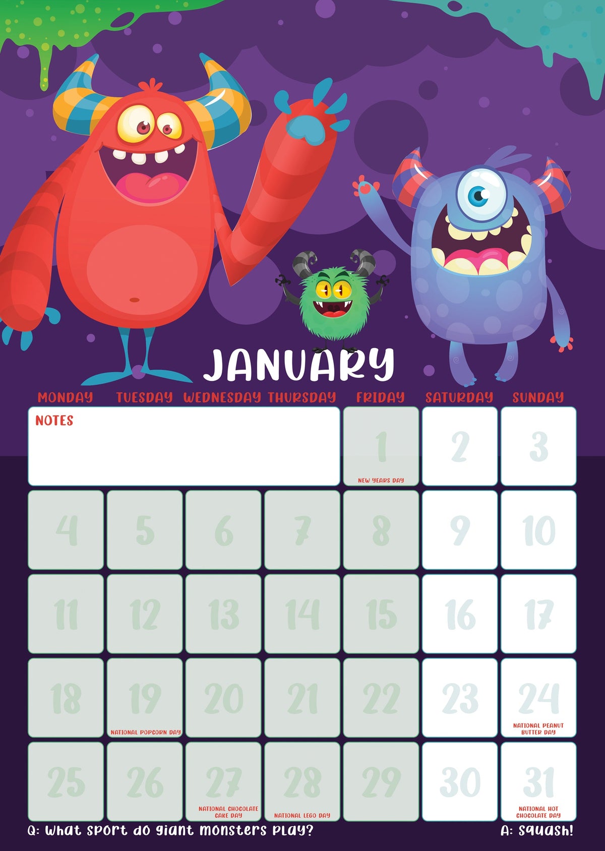 Silly Little Monsters - A3 Calendar 2027