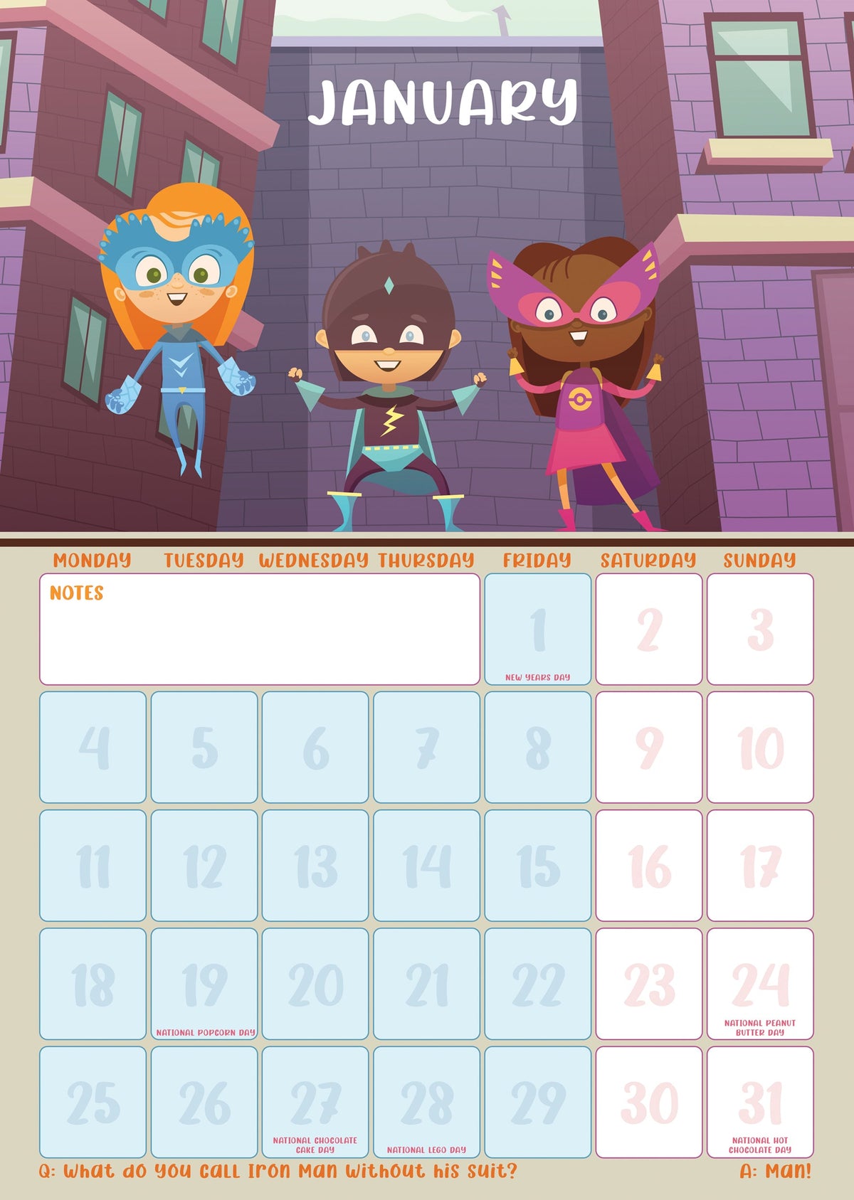 Superheroes - A3 Calendar 2027