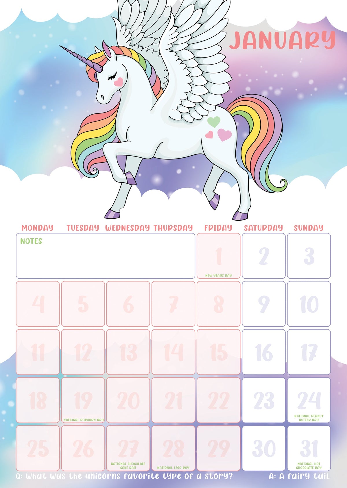 Unicorns - A3 Calendar 2027